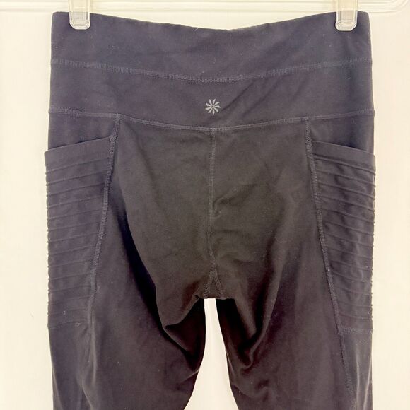 ATHLETA Stash Pocket Moto Tight S Powervita Black Stretch Yoga Gym EUC B6 - Picture 4 of 6